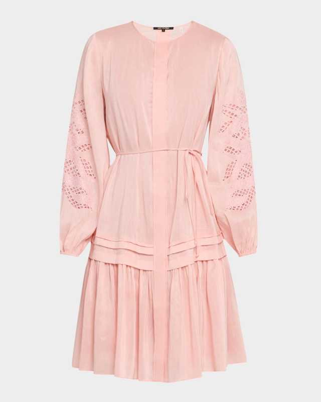 Carrie Eyelet-Embroidered Flounce Midi Dress